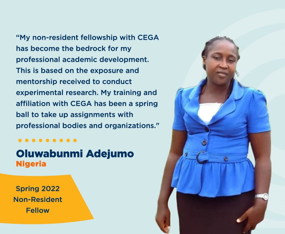 CEGA_UC's tweet photo. 📣 Coming Soon 📣

CEGA’s Fellowship Program will be accepting applications starting January 12th for resident and non-resident fellowships!

We equip early-career African social scientists with skills in impact evaluation, a mentorship program, and a broad network.

Stay tuned! https://t.co/ushFHcddSy
