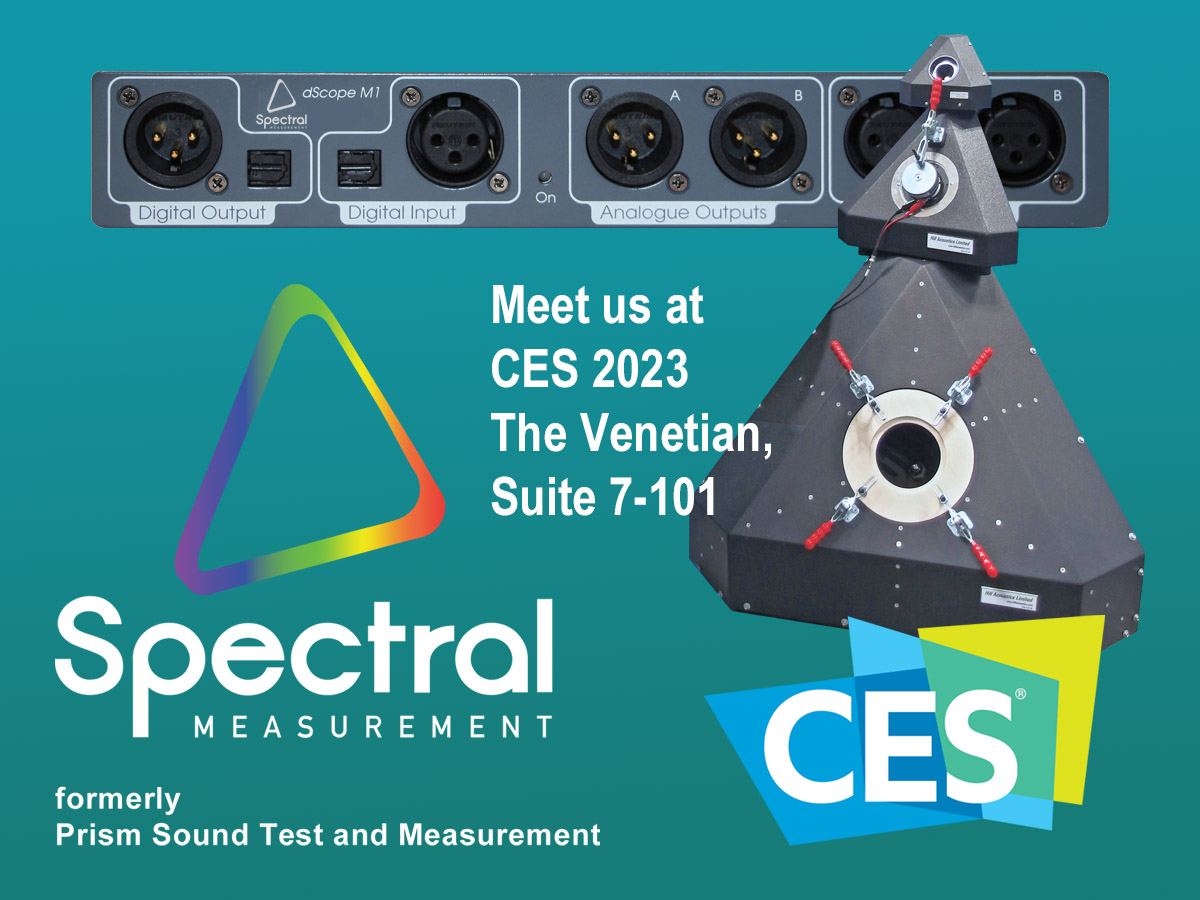 WeAreSpectralTM's tweet photo. Happy New Year!
We are at CES 2023, January 5-8. Meet us at the Menlo Scientific suite. The Venetian, suite 7-101
Come talk to us about Audio Analyzers, Audio Test and Measurement Software, Test Chambers for Speakers, Headphones and Much More.
#AudioAnalyzer #dScope
#CES2023 https://t.co/SFrMhWPNaI