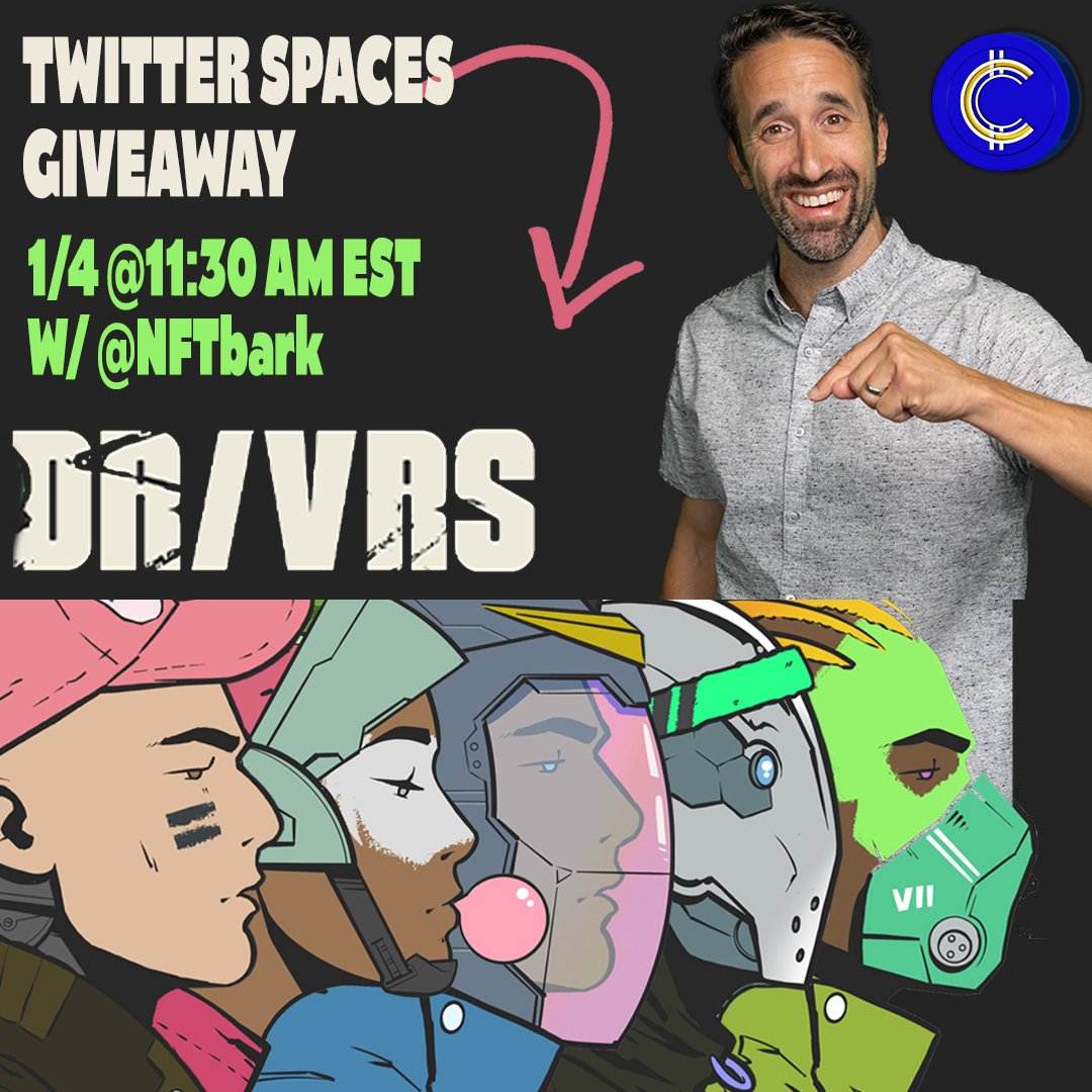 🚨 GIVEAWAY ALERT 🚨
Tomorrow at 11:30 AM EST <a href="/NFTbark/">Follow Steve</a> and I will be getting into it! 

🚀We will be doing a <a href="/drivrsnft/">DR/VRS 🏁</a> #NFTGiveaway during our #TwitterSpaces ! Stay tuned!