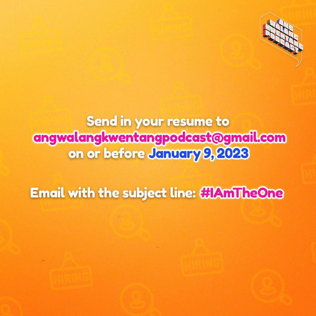 tonetjadaone's tweet photo. #MayOpeningBaDiyan #KabahanKaNaLinaOfJobstreet

URGENT HIRING!!! Be part of #AngWalangKwentangPodcast! https://t.co/KQNvdsHLVM