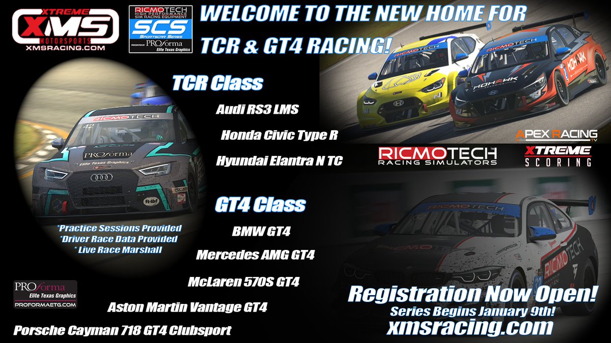 Ricmotech Sports Car Series is Back January 9th!
Register at: xmsracing.com/scsseries