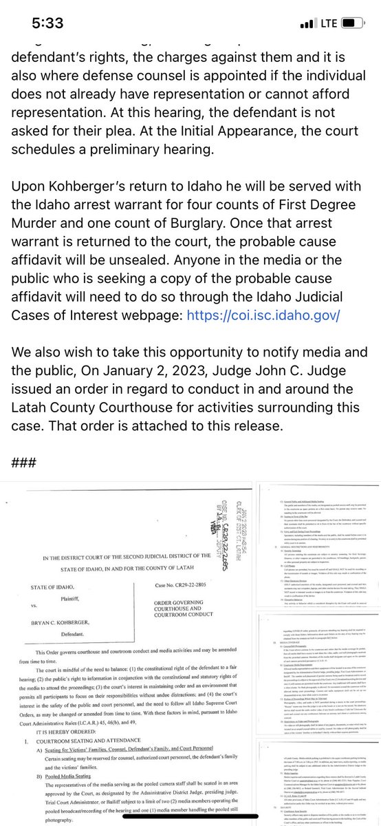 NEW: #MoscowPD says anyone who wants a copy of probable cause affidavit (once unsealed) will need to get it through Idaho Judicial Cases of Interest webpage: coi.isc.idaho.gov 

This is significant bc docs in this case will be easily accessible
