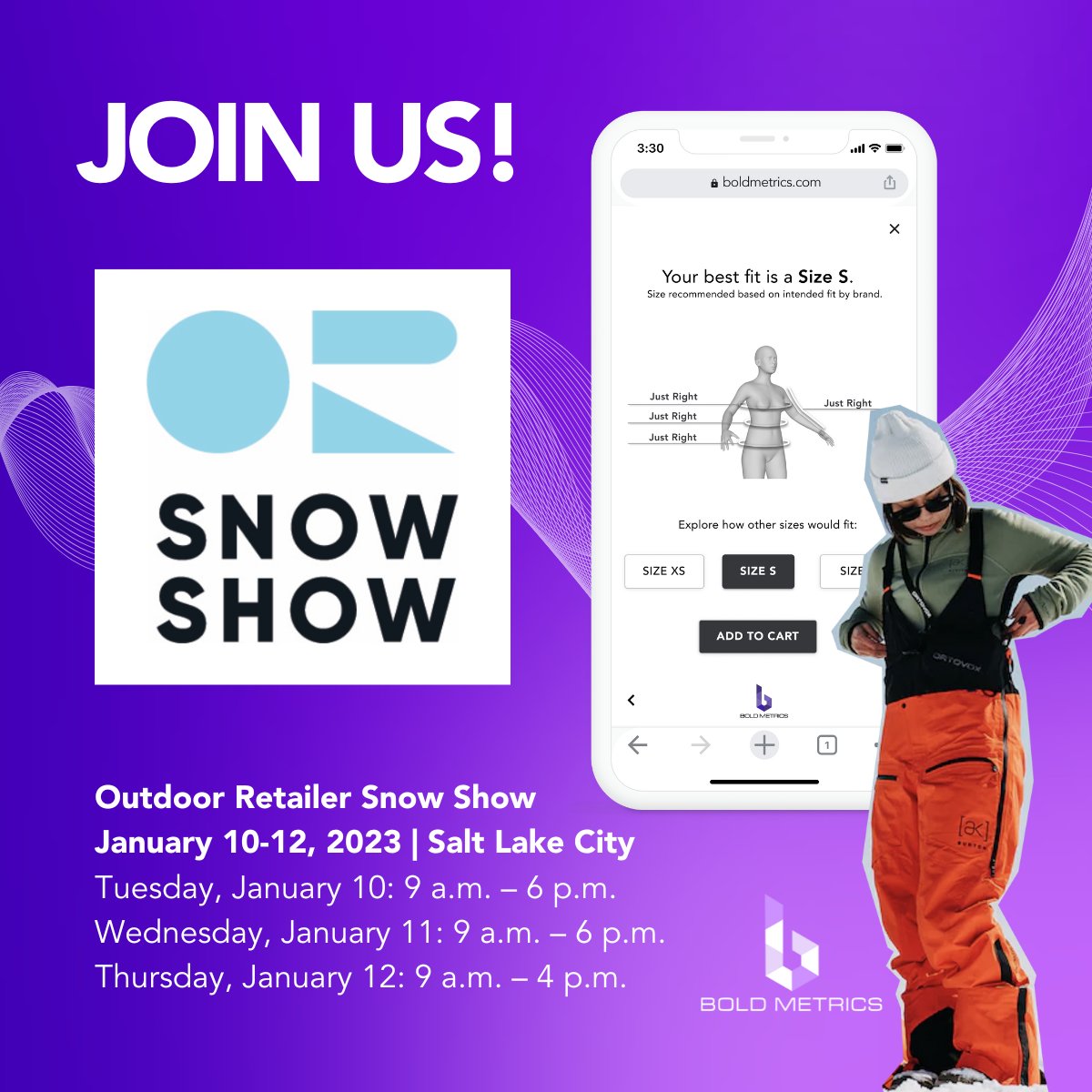 ❄️❄️❄️ We'll be at the Outdoor Retailer Snow Show! Find out how Bold Metrics powers fit at brands like Burton, Canada Goose and SIMMS to drive conversion, reduce returns and unlock the power of customer body data to optimize retail and operations. 

#SnowShow #FitMatters