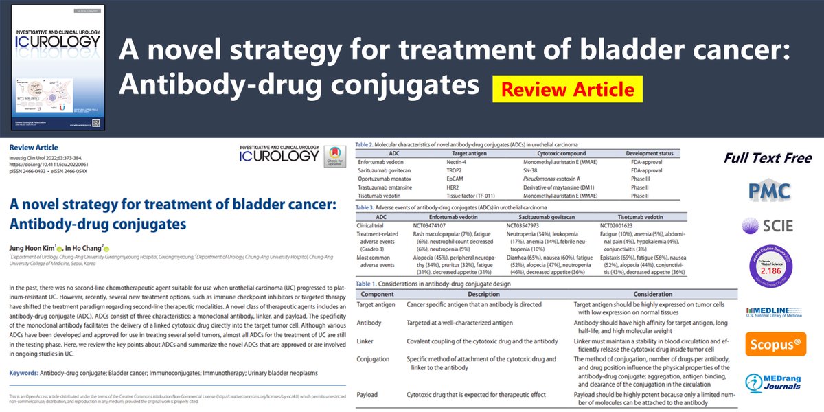 icurology's tweet photo. A novel strategy for treatment of bladder cancer: Antibody-drug conjugates
🌷https://t.co/LjS80tW24X
Investig Clin Urol. 2022 Jul;63(4) Jung Hoon Kim
#Antibody_drug_conjugate #Bladder_cancer #Immunoconjugates #Immunotherapy #Urinary_bladder_neoplasms https://t.co/pB7VrLrZUZ