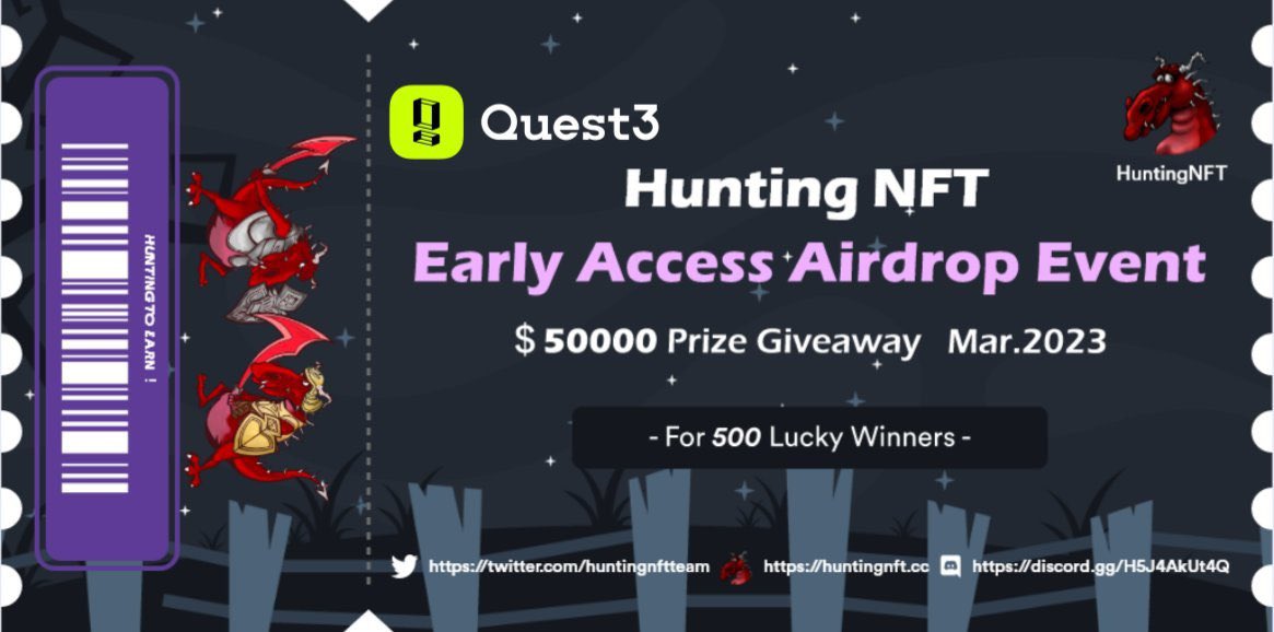 Airdrop Mutilchain 

🎁: #NFT Hunting &amp; share pool $50,000

 🍀 500 slot random 
Deadline: 15.03.2023

Link 1 galxe.com/HuntingNFT/cam…
Link 2
app.quest3.xyz/quest/72302690…
Link 3  taskon.xyz/campaign/detai…
Link 4 app.quest3.xyz/quest/71724031…

Connect MM wallet và làm các task đơn giản.