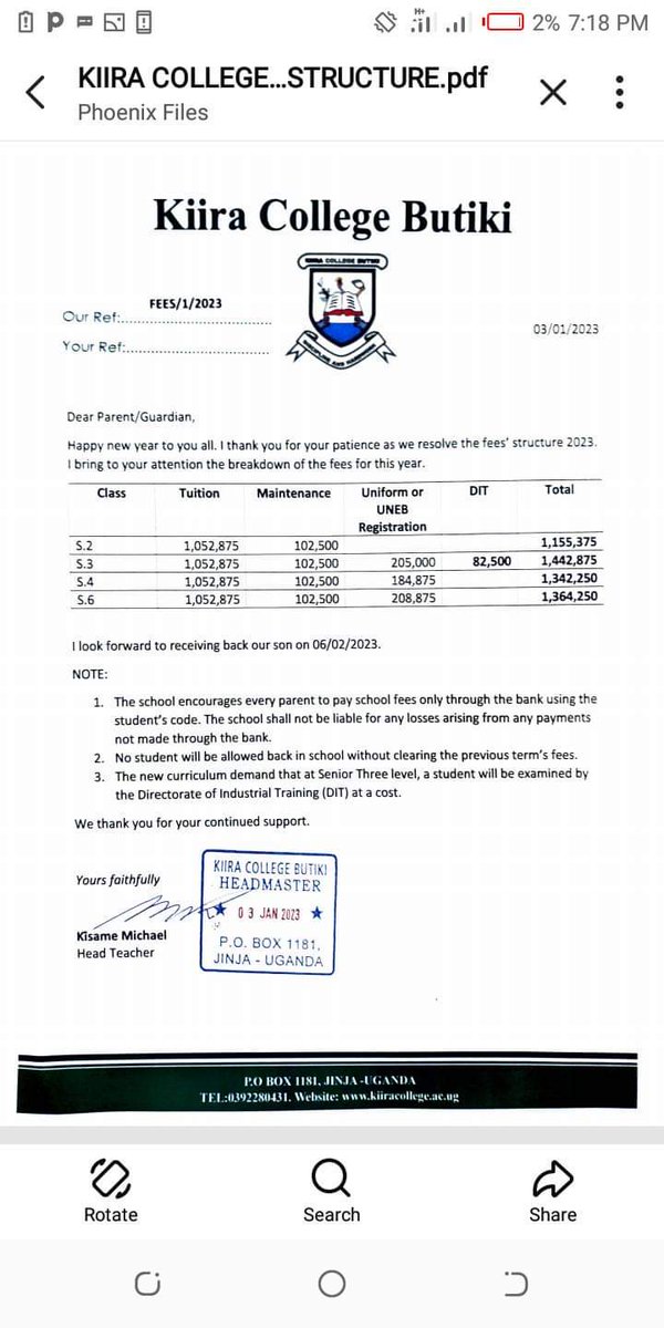 TumukundeTT's tweet photo. This is a fair fees structure compared to most of the schools. I encourage all of us to embrace traditional schools. https://t.co/X3Zuzg5HSX
