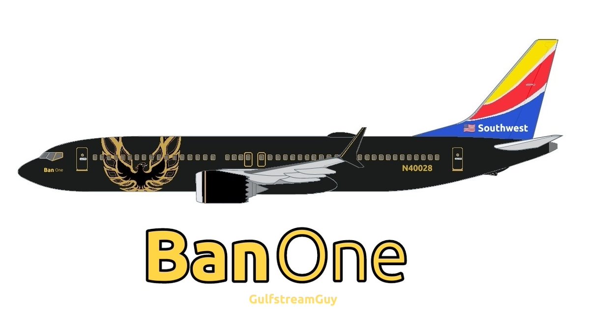 GulfstreamGuy's tweet photo. @SouthwestAir I think the next state plane should be for Georgia and instead of the state flag, make it dedicated to Georgia's most iconic movie car. #BanOne #smokeyandthebandit #BoeingTransAm #SouthwestAirlines https://t.co/lS0BmL7ggV