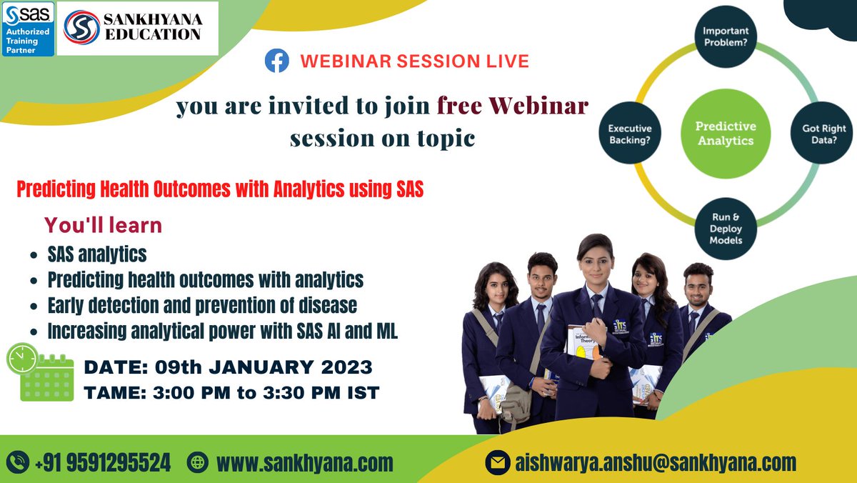 sankhayana's tweet photo. Register your interest here: https://t.co/T7Ml6LPl0L
#sankhyana #SankhyanaEducation #Predicting #healthcare #outcome #analytics #SASAnalytics #SAS #ClinicalSASTrainingInstituteBangalore #ClinicalSASInterviewQuestions #SASATC #SASAuthorizedTrainingPartnerinIndia #BioStaticians https://t.co/COcCQ2qwJP