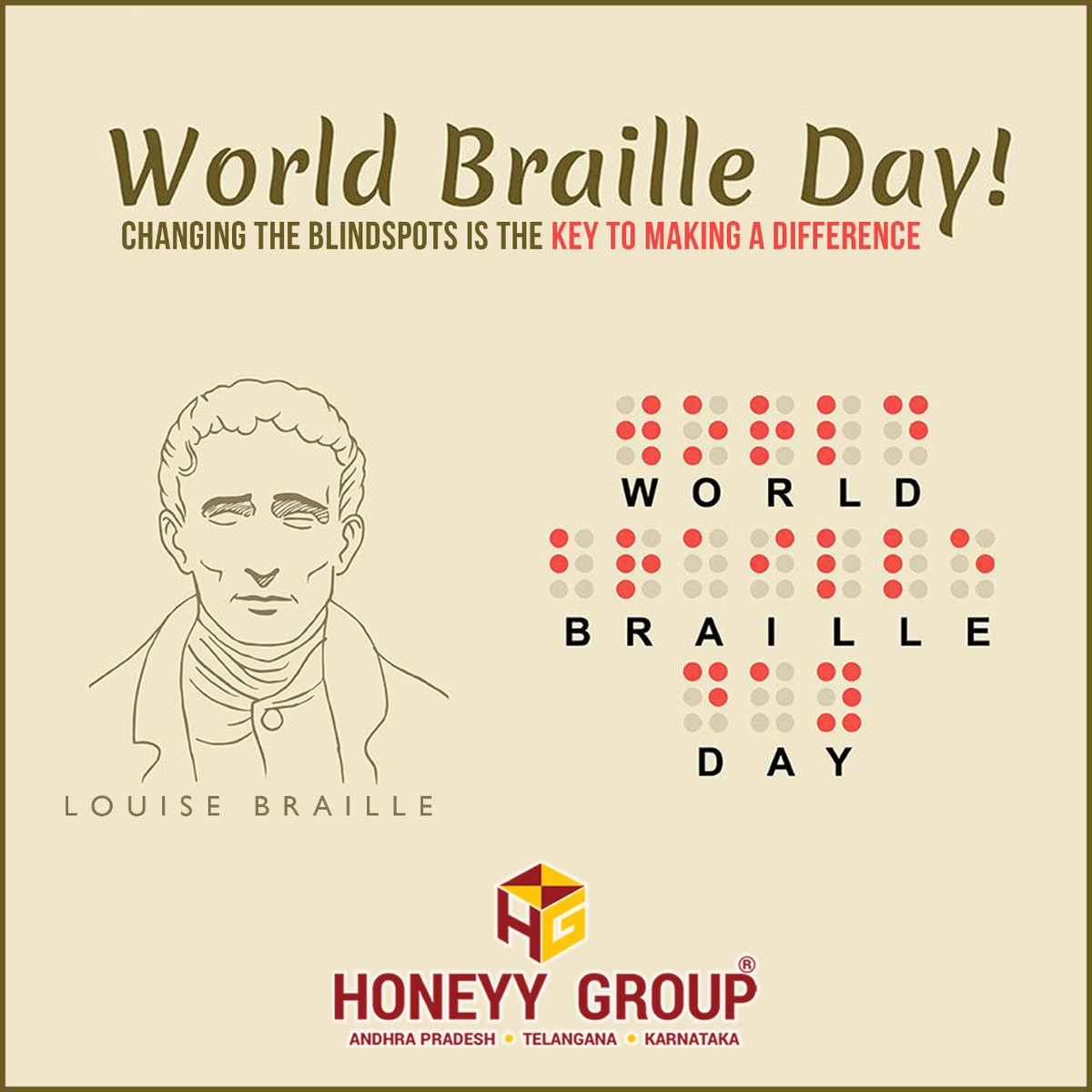 HoneyyGroup's tweet photo. We believe that changing the blindspots—the gaps and challenges that are blind to the many who are denied the chance of achieving their dream.
#worldbrailleday #worldbrailleday2023 #BrailleDay #Braille #brailleday #Braille #KnowledgeIsPower #brailleisknowledge
#braillelanguage https://t.co/T2rlvcPvRq