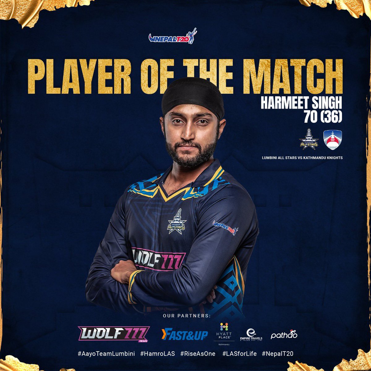 boltsjanakpur's tweet photo. Two in a row! Harmeet raining sixes as the Player of the Match vs Kathmandu Knights.
#RiseAsOne
#AayoTeamLumbini
#HamroLAS
#LASforLife
#NepalT20
#LumbiniAllStars https://t.co/ZYTWgVJ1VH