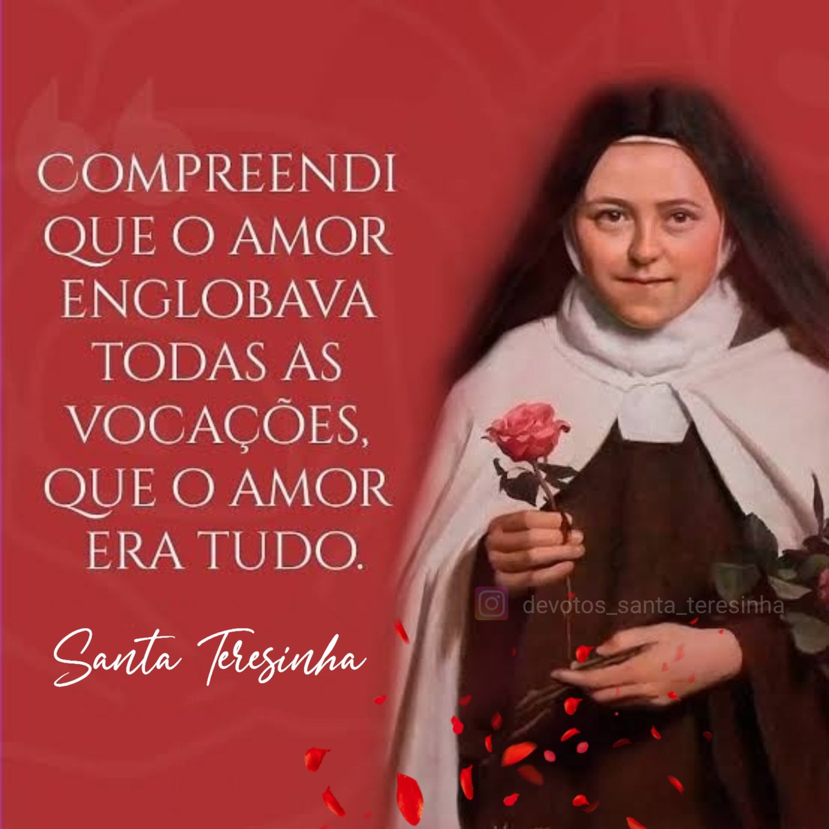 QUE SANTA  TERESINHA DO MENINO JESUS, TE ABENÇOE E INTERCEDA SEMPRE POR VOCÊ!

SANTA TERESINHA,  ROGAI POR NÓS! 🙏❤️🌹😇

🌹🌷🌹🌷🌺🌸🌹🌹🌸🌺🌷🌺🌺🌸🌷🌺🌸🌸🌸🌺🌷🌷🌺🌸🌸🌺🌺🌷🌺🌺🌸🌹🌸🌺🌷🌷🌺🌺🌸🌹🌺

#santaterezinhadomeninojesus #pequenavia  #chuvaderosas 

<a href="/StaTeresinha_/">Devotos Santa Teresinha do Menino Jesus</a>