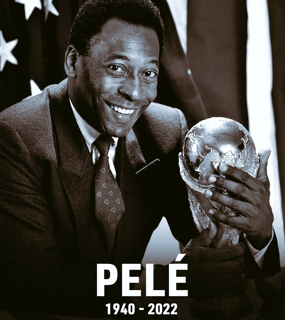 Hoje nos despedimos definitivamente de Edson Arantes do Nascimento, já o Rei Pelé é ETERNO! 👑⚽ 

R.I.P. King! 🤴🏿🇧🇷🙏🏼😢

Legends Never Die! ♾️🌹

#ReidoFutebol  #ETERNO  #ReiPelé
#EdsonArantesDoNascimento #Rei
#PeléEterno  #RipLegend  #RIPPelé
#LegendsNeverDie  #ReiPeléEterno!