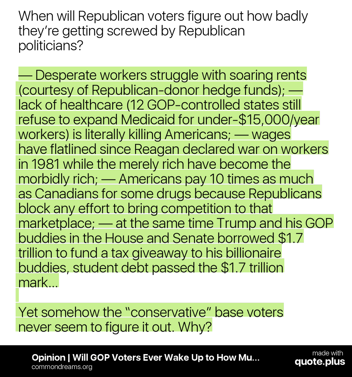 swtyndall's tweet photo. Opinion | Will GOP Voters Ever Wake Up to How Much GOP Lawmakers Screw Them Over? | Common Dreams
#GOPCorrupt
#GOPLies
https://t.co/j4EhtWavin https://t.co/qGSZOTAU3U