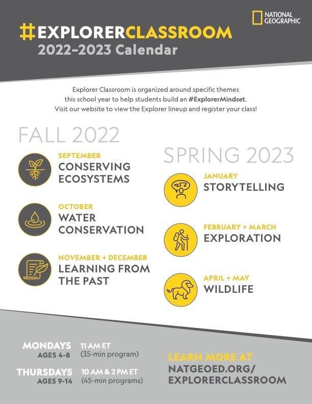 JessMcG99's tweet image. Spring semester is here 🤩 be sure to foster an ##Explorermindset with your Ss through the @NatGeoEducation #ExplorerClassroom series 😎 check out the details &amp;amp; sign up here: nationalgeographic.org/tickets/explor…