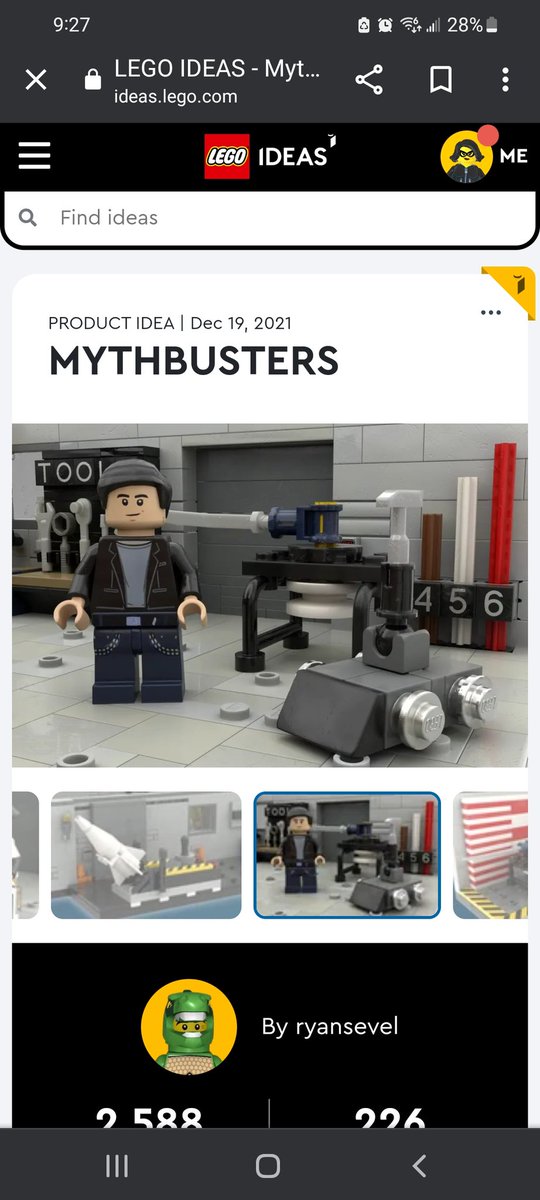 <a href="/donttrythis/">Adam Savage</a> probably already seen this but you are a Lego set with the other <a href="/MythBusters/">MythBusters</a> . Hope the set gets enough votes to make it to round two. Even has the rocket car, slow motion camera, Lego ball and Buster. <a href="/ToryBelleci/">Tory Belleci</a> <a href="/KariByron/">Kari Byron</a> 
<a href="/LEGOIdeas/">LEGO® IDEAS</a>