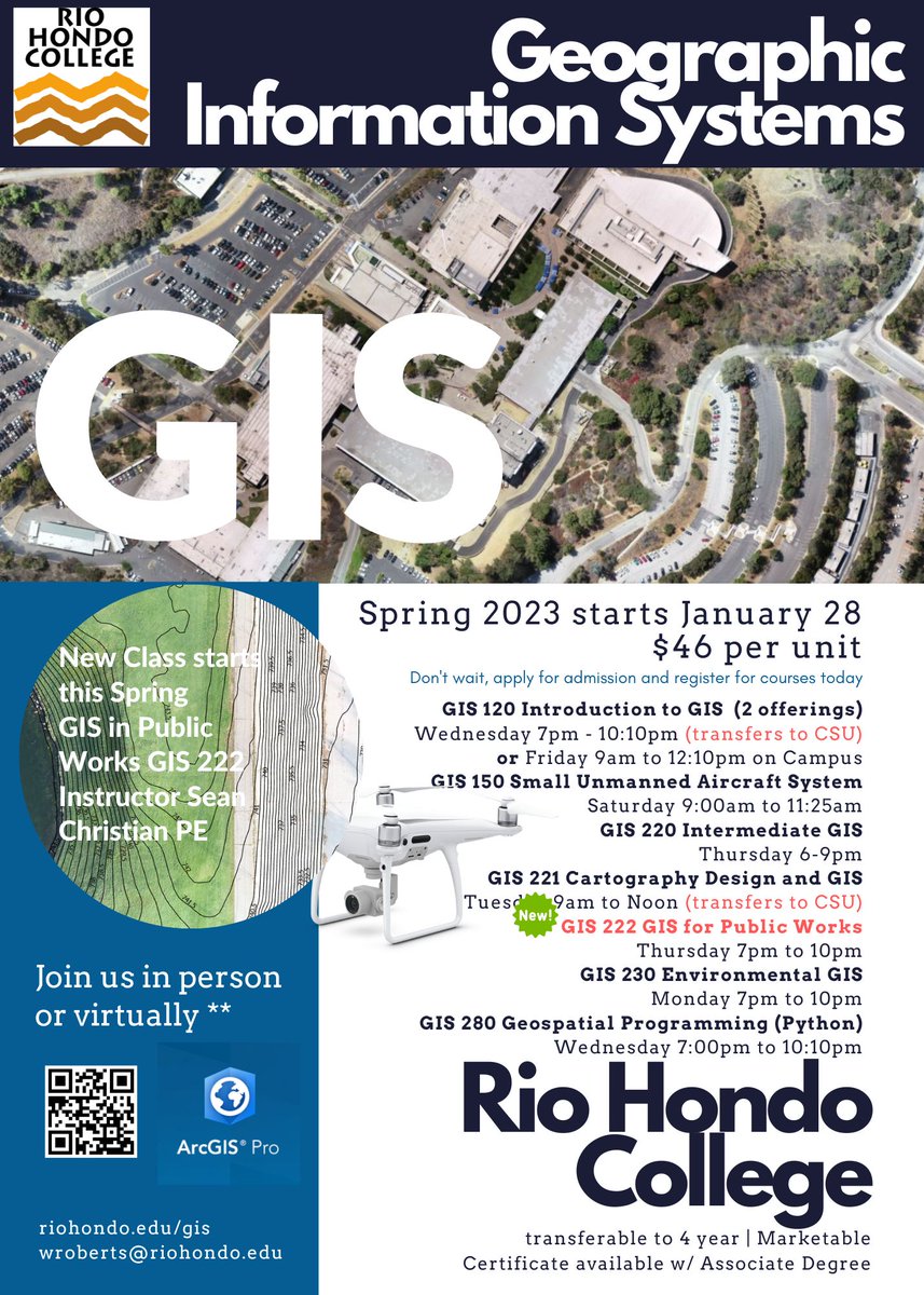 RHCGIS's tweet photo. Looking forward to a new semester, a new course GIS222 (GIS for Public Works) and several GIS offerings either on campus or zoom. @RioHondoCollege @InlandEmpireGIS @SanDistricts @LACoPublicWorks https://t.co/25w2eULXeE