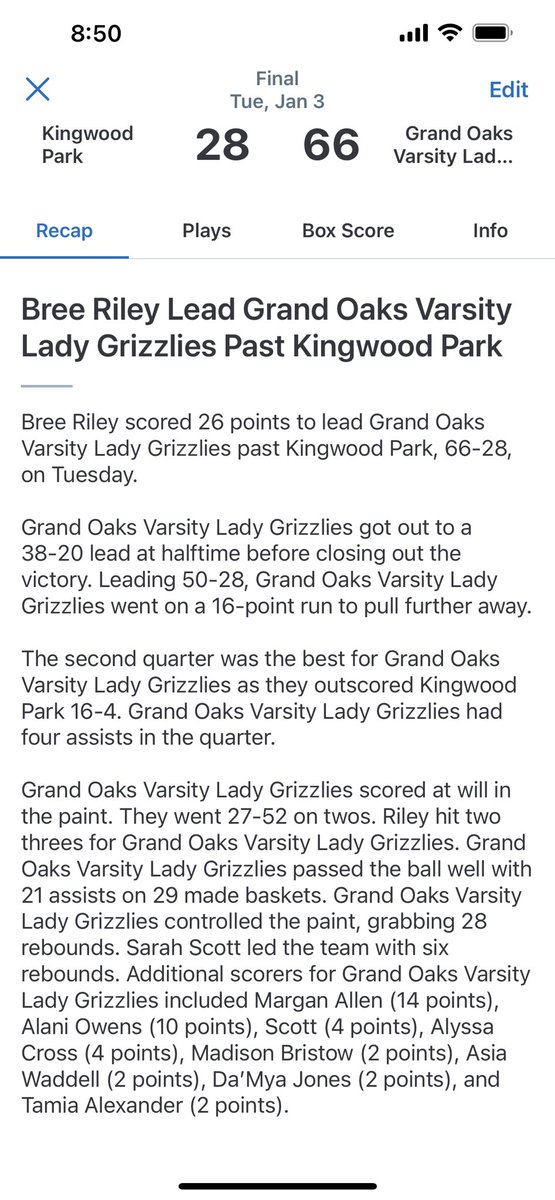 LaMeishaAtGC's tweet image. Loving the new recap stories on @GCsports! @BreeRiley7 and @grandoaksgbb dominated K Park tonight. 💪🏾🔥 This has been a fun group to watch all season! 🤩🏀