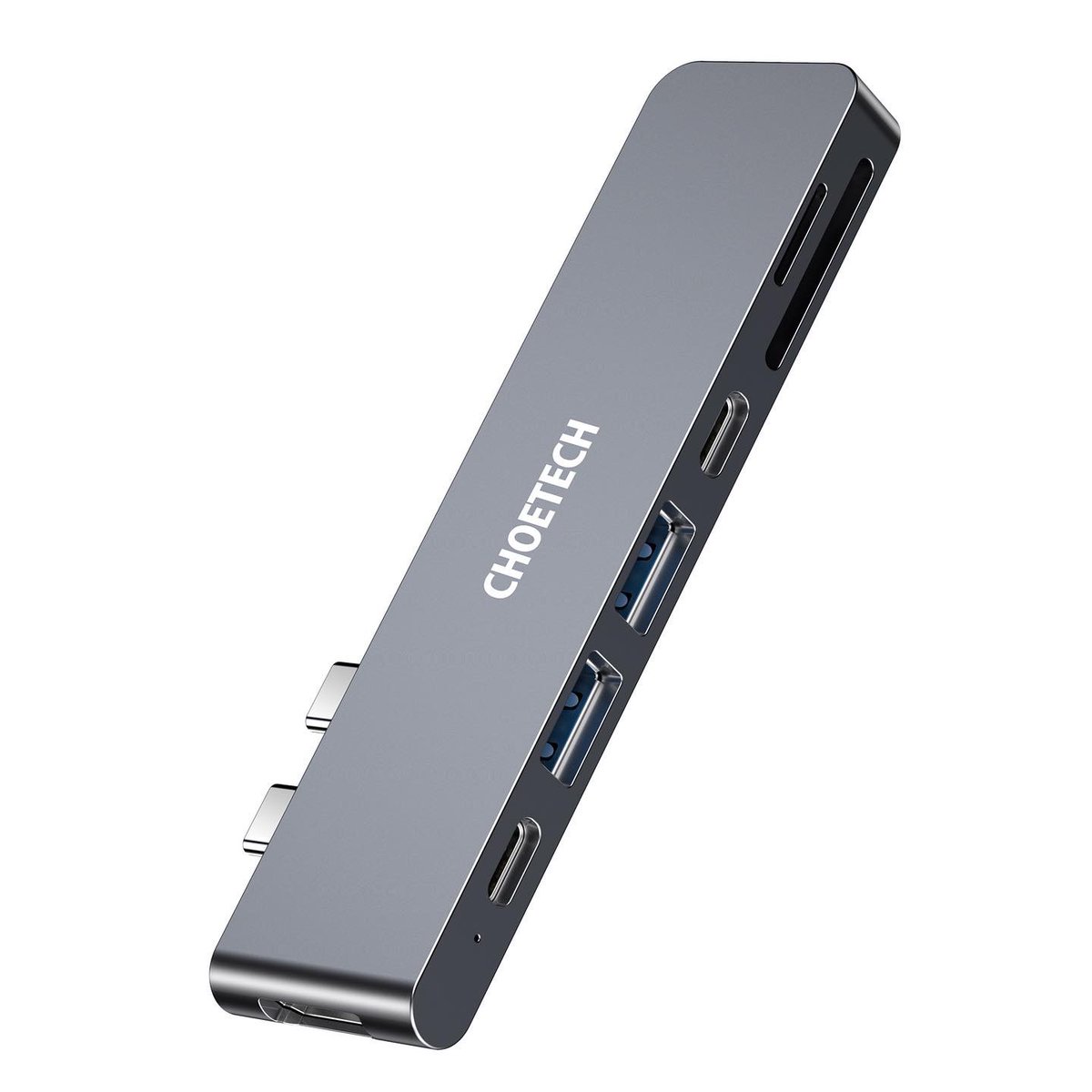 CHOETECH's tweet image. This 7-in-2 USB-C Multiport Adapter will expand your MacBook Pro/Air with a 4K HDMI, USB-C power delivery &amp;amp; data transfer as well as offer pass-through charging - all these features packed inside a tiny, sleek shell #choetech #multiport #adapter #hub #macbook