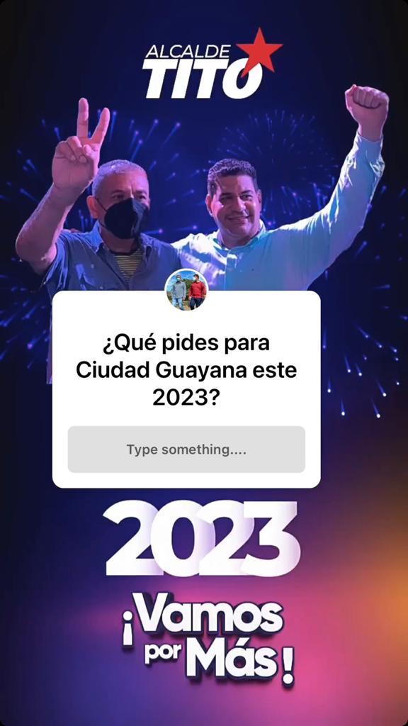 OviedoPSUV's tweet photo. Tenemos nueva pregunta en nuestro Instagram, así que pásate por las historias y dinos que pides para Ciudad Guayana en este 2023 
https://t.co/fOXER8cCbq

#PazYConvivencia https://t.co/Zik6XEgyBt