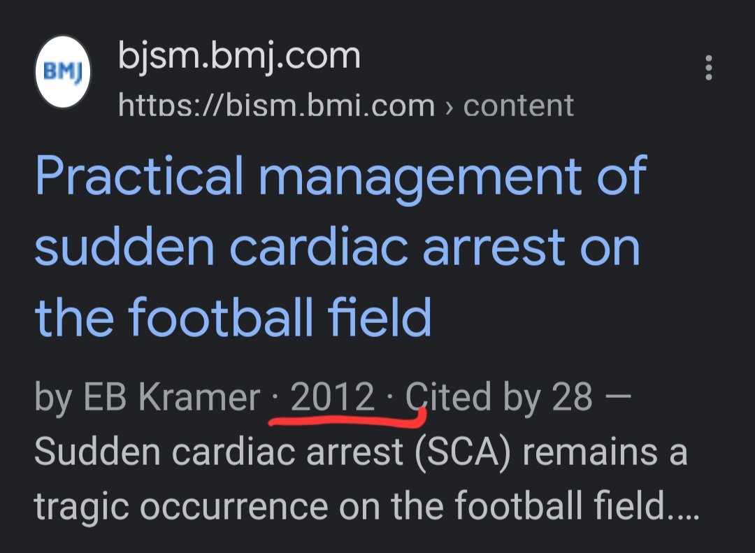 Redneck__RN's tweet photo. @Censored4sure @nucleargnome30 Yes ... so rare in fact that the British Journal of Sports Medicine felt the need to publish an article entitled "The practical management of sudden cardiac arrest on the football field"..... in 2012.  Because you know ... it never happens    🙄 https://t.co/KYb8P5kN25