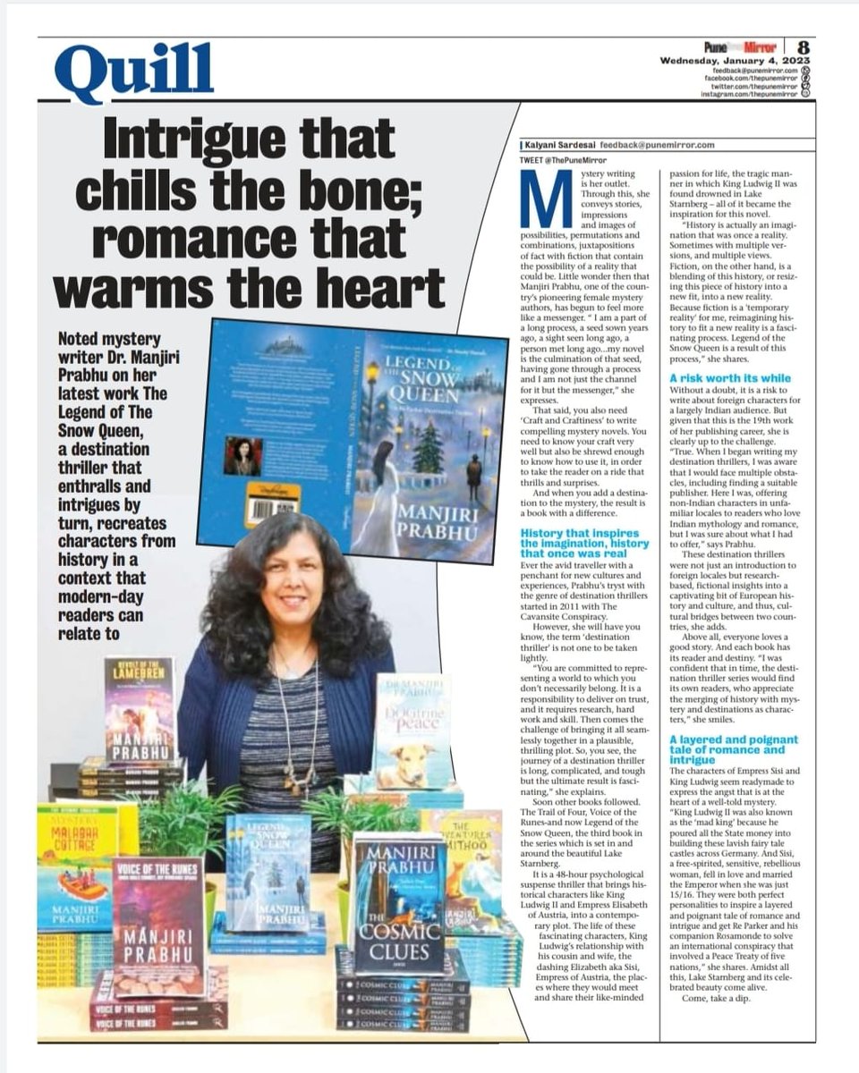 IamReadomania's tweet photo. A splash in press. @ThePuneMirror carries a wonderful coverage of @manjiriprabhu and her work. If you have not explored her writing, please do. You will find a whole new world of fiction, and books of non-fiction.
#Readomania #goodreads #amreading #indianauthorbooks #womenfiction https://t.co/U8bw2MIQZD
