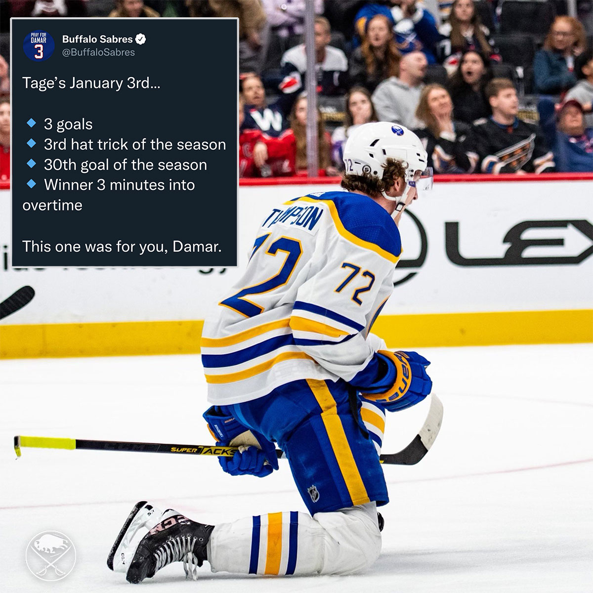 GinoHard_'s tweet photo. Tage Thompson with an incredible tribute to Damar Hamlin tonight 💙🙏 https://t.co/ol7z75PYzu