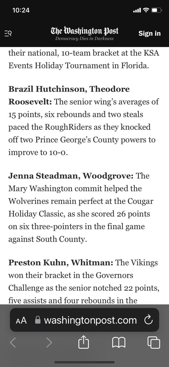 Jenna Marie!!!  Congrats, one of Washington Posts High School Players of the Week.