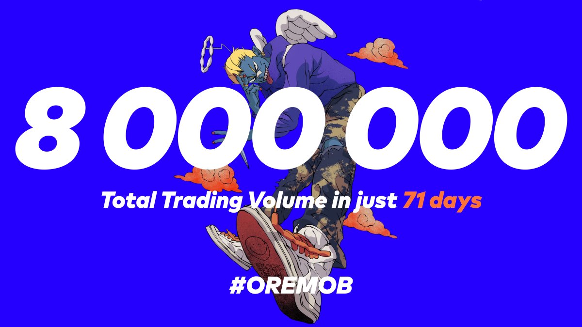 MrSingularity2's tweet photo. 8M total trading volume from all marketplaces in mere 71 days.

How is this possible? 
You can read my pinned tweet about @ore_times_3 for a quick recap, but the real driving force of this meteoric rise is the phenomenal #OREMOB community.

You did it, Mob. Congrats! ⭕️✨ https://t.co/lZiiOsDSR6