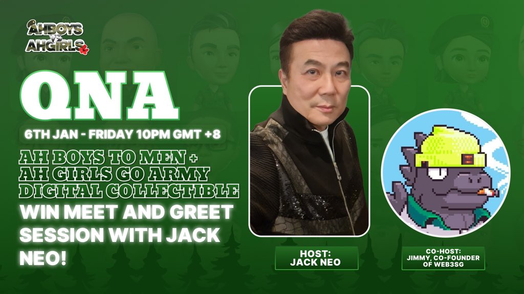 We are excited to announce that we will be having a QNA session with Jack Neo himself this Friday!

🕙 6 January 2023, 10PM GMT+8
📍 Jack Neo’s Facebook @ facebook.com/jackneock

Stand a chance to win a Meet &amp; Greet with Jack Neo and many more! 🎁🎉

#AhBoysVSAhGirls