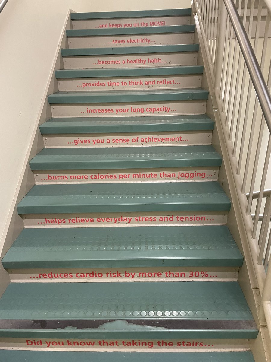 DrAmyComander's tweet photo. I love that the stairs @newtonwellesley encourage healthy habits! With stairs like these, why take the elevator? #exercisesnack #takethestairs #lifestylemedicine https://t.co/yCILU27vVZ