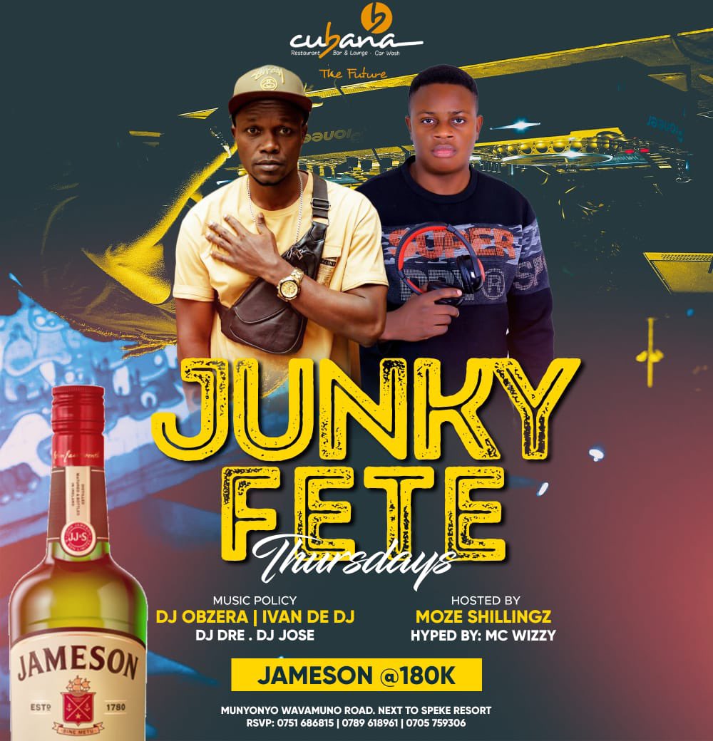 mozeshillingz1's tweet photo. We bringing the weekend close. #JunkyFete happening this Thursday @Cubanabarlounge at Muyono. 

Jameson promotion on going at 180k for a bottle. https://t.co/HRTNa1DQWl