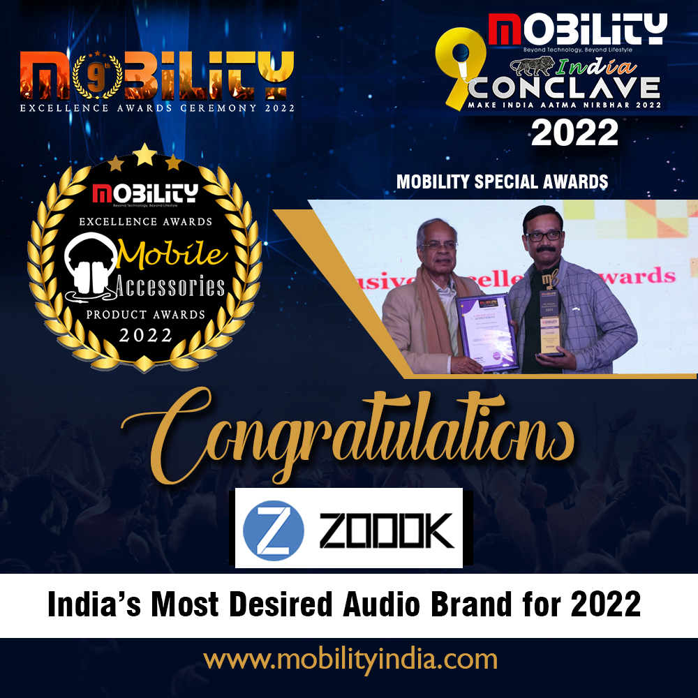 mobilitymag's tweet photo. We congratulate @Zoook_India on winning India’s Most Desired Audio Brand of 2022 in the category of #MOBILITYSPECIALAWARDS.
@mobilitymag #Zoook #Winner #9thMobilityIndia2022
#9thMobilityIndiaConclave #AwardNight https://t.co/gsiXl9GvET
