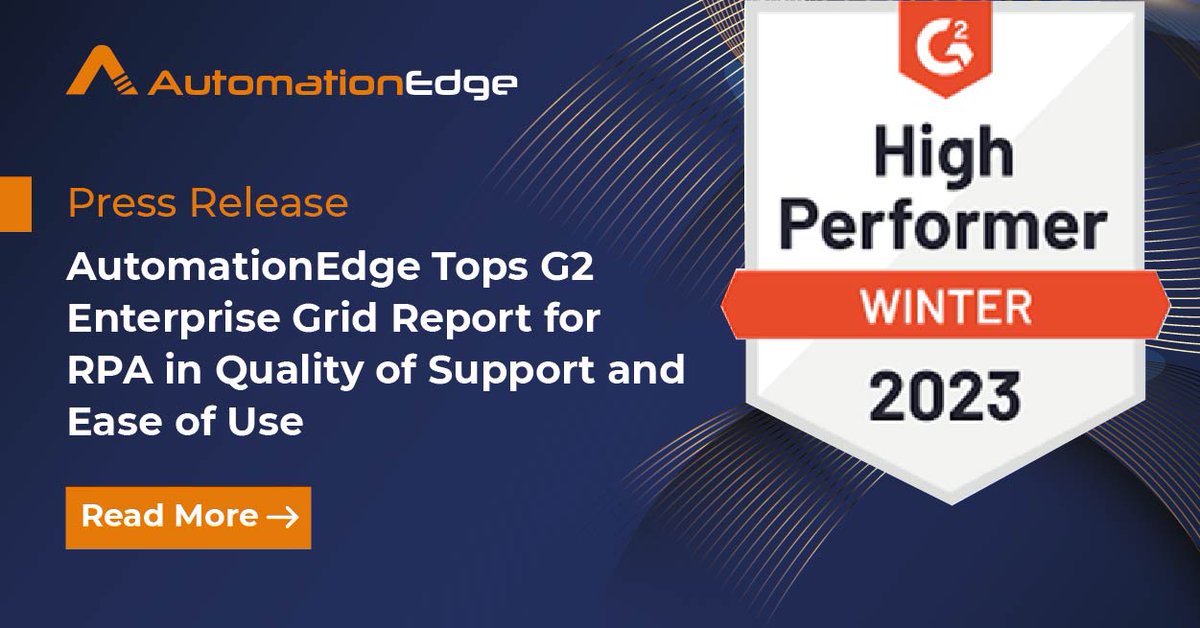 AutomationEdge's tweet photo. #AutomationEdge made its mark in the #G2report for its #qualitysupport and #easeofuse.

It's indeed a moment for AutomationEdge to offer #automation solutions and make #RPA implementation a lot easier for customers. 

https://t.co/rWlMx2j75X

#G2WinterReport #hyperautomation https://t.co/8IXJGdqWrA