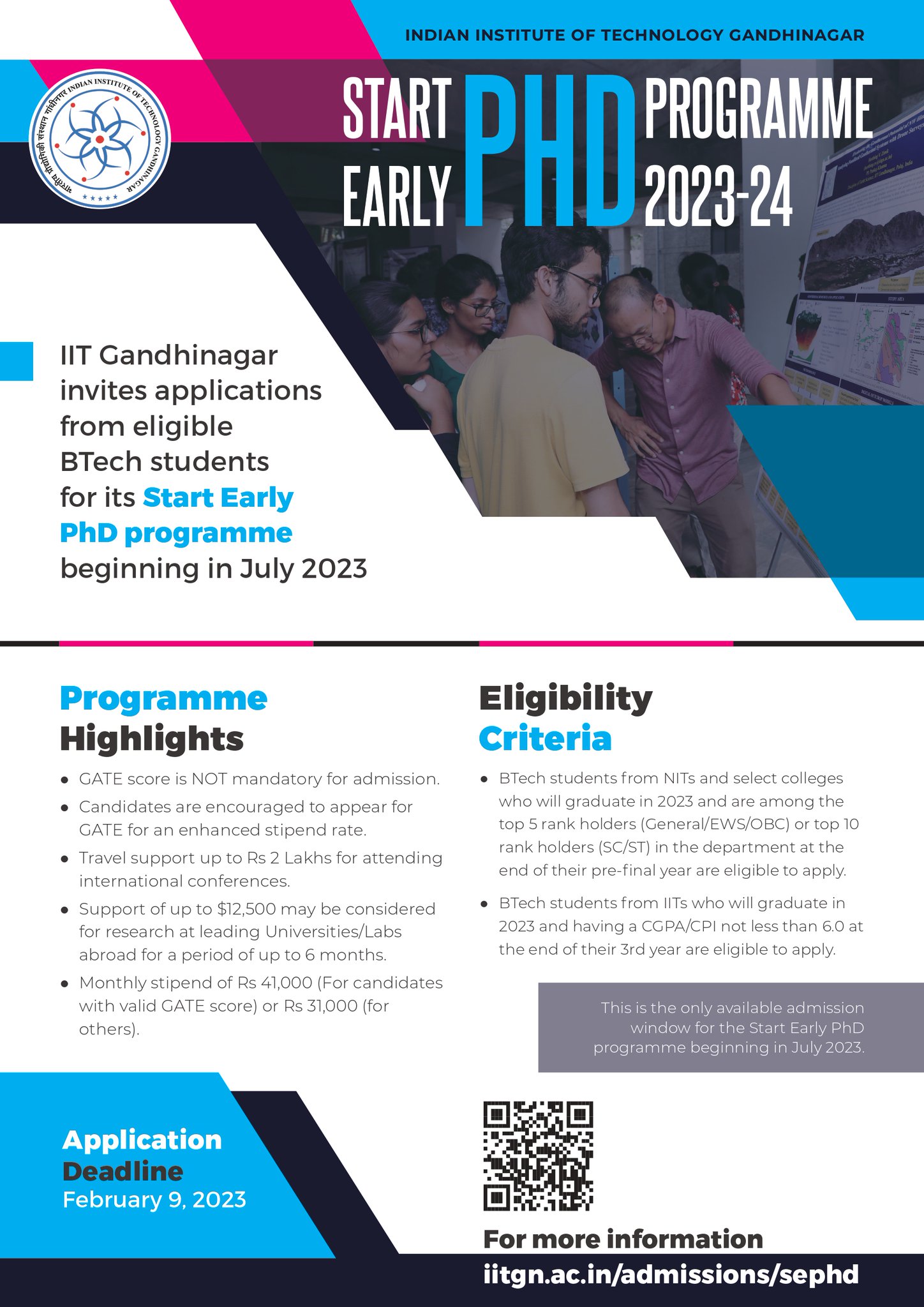 IIT Gandhinagar - IIT Gandhinagar is happy to invite applications for  admission to its Masters, Doctoral, and Postgraduate Diploma (PGDIIT)  programmes for the academic year 2020-21. The programmes are offered in  different