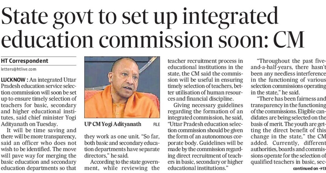CMOfficeUP's tweet photo. State government to set up integrated education commission soon: #UPCM @myogiadityanath https://t.co/qycfHBpjTr