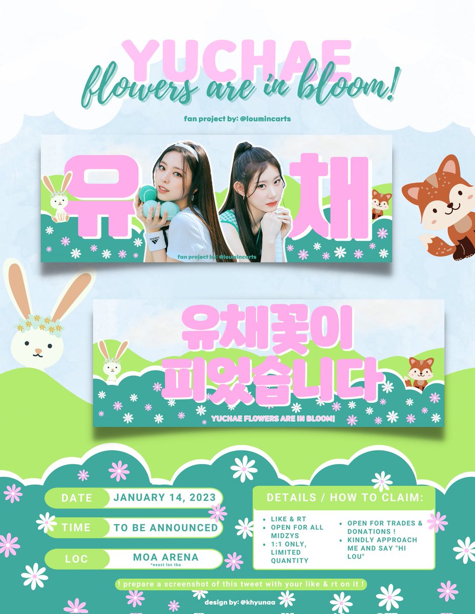 loumincarts's tweet photo. 🍃 yuchae flowers are in bloom 🍃
          🌸 fan project by lou 🌸

hi again midzys! i'll be giving away yuchae hand banner on day 1 of itzy checkmate mnl! 

🍃 check down for more deets!
🍃 open for trades &amp; donations!

see you there, midzys 🌸

#ITZYinManila #ITZY_CHECKMATE https://t.co/huLA5fpzY4