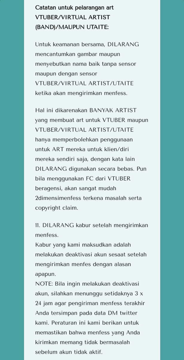 rubyfons's tweet photo. ♡》 Saya penulis Reina sudah membaca carrd dan sanggup mematuhi peraturan yang ada.

Gambar yang dilarang adalah gambar porno dan sejenisnya, fanart tanpa izin, gambar Vtuber/Virtual Artist/Utaite, serta penggunaan gambar manhua/hwa/webtoon tanpa menghilangkan tesk dan judul. https://t.co/VZj6MfN508