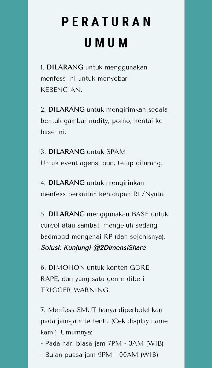 rubyfons's tweet photo. ♡》 Saya penulis Reina sudah membaca carrd dan sanggup mematuhi peraturan yang ada.

Gambar yang dilarang adalah gambar porno dan sejenisnya, fanart tanpa izin, gambar Vtuber/Virtual Artist/Utaite, serta penggunaan gambar manhua/hwa/webtoon tanpa menghilangkan tesk dan judul. https://t.co/VZj6MfN508