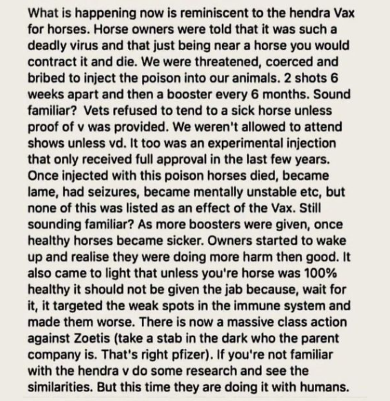 #PFIZER #COVID #VACCINES #VIRUSES #VIRUS #BIGPHARMA #DIEDSUDDENLY #SUDDENDEATH #CLOTSHOT #FAUCIFRAUD #HORSES #HENDRAVAX #ZOETIS #BoosterShots