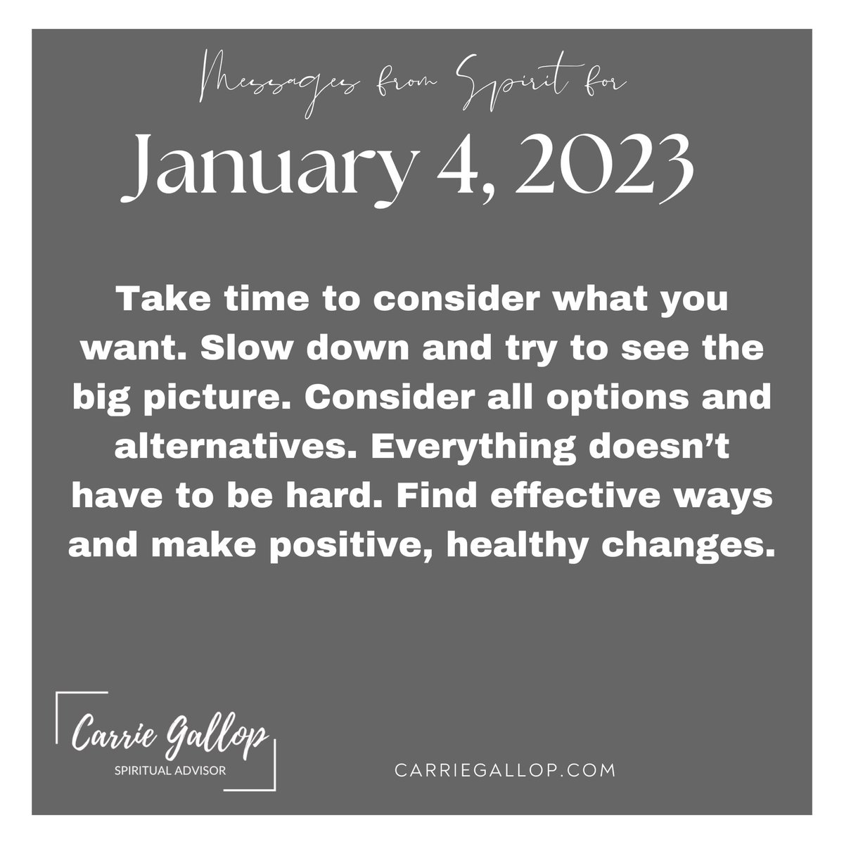 Messages From Spirit for January 4, 2023 ✨

#Daily #Guidance #Message #MessagesFromSpirit #January4 #Jan4 #TakeTime #Consider #WhatDoYouWant #SlowDown #SeeTheBigPicture #ConsiderOptions #Alternatives #MakeLifeEasier #FindEffectiveWays #Positive #Healthy #Changes