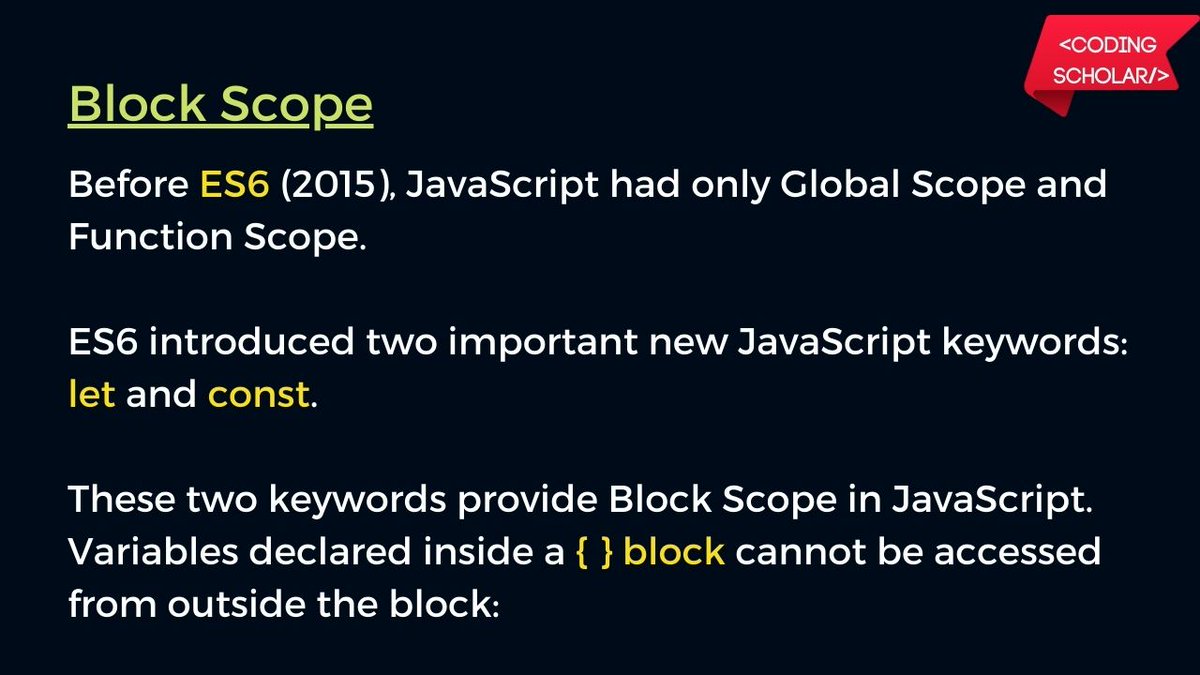 coding_scholar's tweet photo. Variable Scope in JavaScript 🔥

Follow @coding_scholar for such more content 😊

#coding #programming #javascript #html #css #js #programmer #learner #webdev #softwaredeveloper #frontenddeveloper #backenddeveloper #fullstackdeveloper #computerscience #Geek #ReactJS  #NodeJS https://t.co/CU36tFy1vi