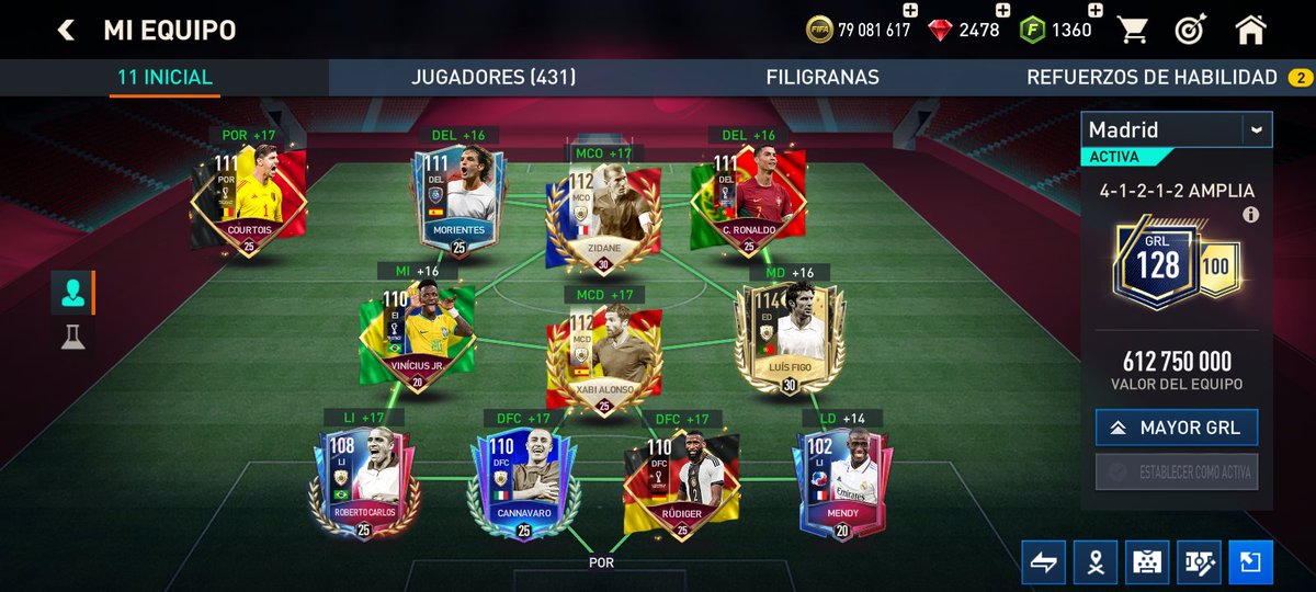 Znith11257912's tweet photo. @CaballeroJaider @tutiofifa Iguales bro, yo también tengo full Madrid, el jueves sale Carvajal, y a esperar para sacar a R9, y a CR7 lo metí por fanatismo, como una despedida ya :'(  porque se fue a Arabia https://t.co/muLg5kDo89