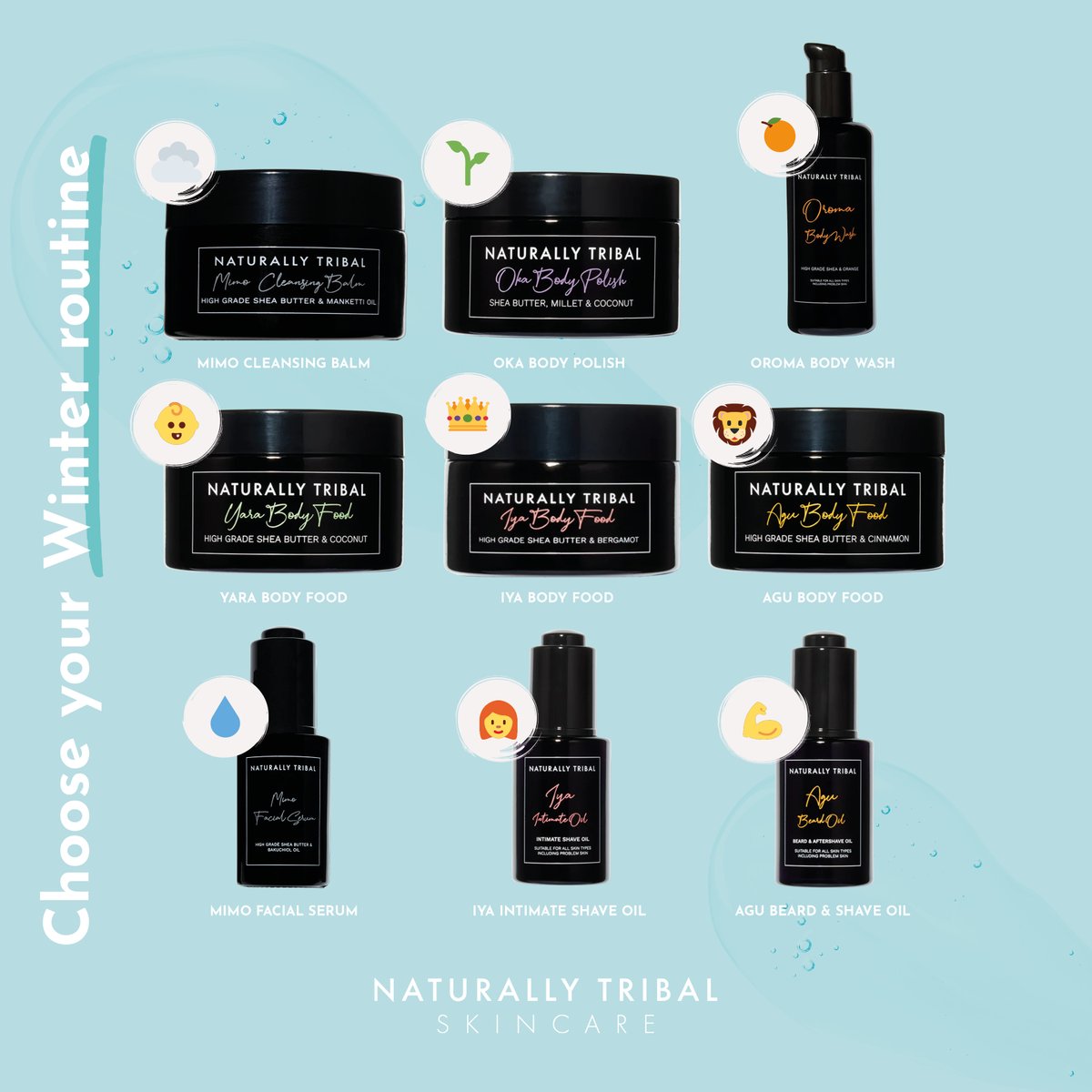 NaturallyTiwa's tweet photo. Category is: Winter Glow ❄️ 

We want to hear all about your winter skincare routines! 

Comment your emoji routine below ✨

#Skincare #WinterRoutine #NaturalIngredients #CrueltyFree #SkinCondition #SkincareEssentials #SkincareCommunity https://t.co/RmfSXETPMp