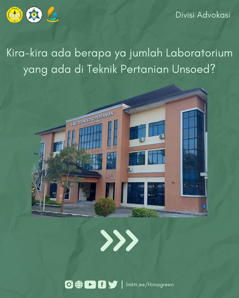 Himagreen's tweet photo. [LABORATORIUM TEKNIK PERTANIAN UNSOED] 

Halo Greeners!!! 

Ada informasi menarik nih terkait laboratorium-laboratorium yang ada di Program Studi Teknik Pertanian. 

Kira-kira ada apa saja ya? 
Yuk langsung kita simak! 🤩

#ADVOKASI
#HIMAGREEN 
#GOGREEN https://t.co/k5A58J50rL