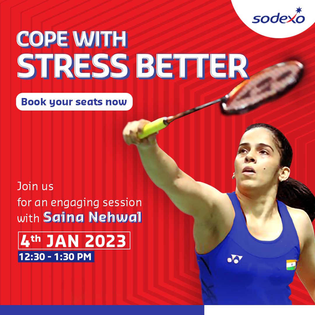 Pluxee_india's tweet photo. Learn about managing stress in #SodexoSelect with Saina Nehwal, @SodexoIndiaClub 's  exclusive webinar series. 

Register here https://t.co/PSEECdhHxm 

Follow Sodexo Benefits India for updates!

#SodexoBRSIndia #Sodexo #QualityofLife #MakingEverydayBetter #Webinar https://t.co/yFgaDHWr00