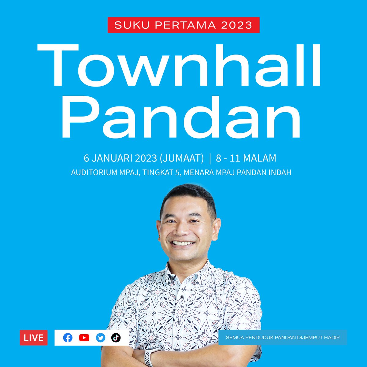 rafiziramli's tweet photo. TOWNHALL PANDAN
Suku pertama 2023

Saya jemput semua penduduk Pandan untuk bersua muka dengan saya dalam satu Townhall yang saya akan adakan setiap tiga bulan sekali. https://t.co/BVBbriNTQC
