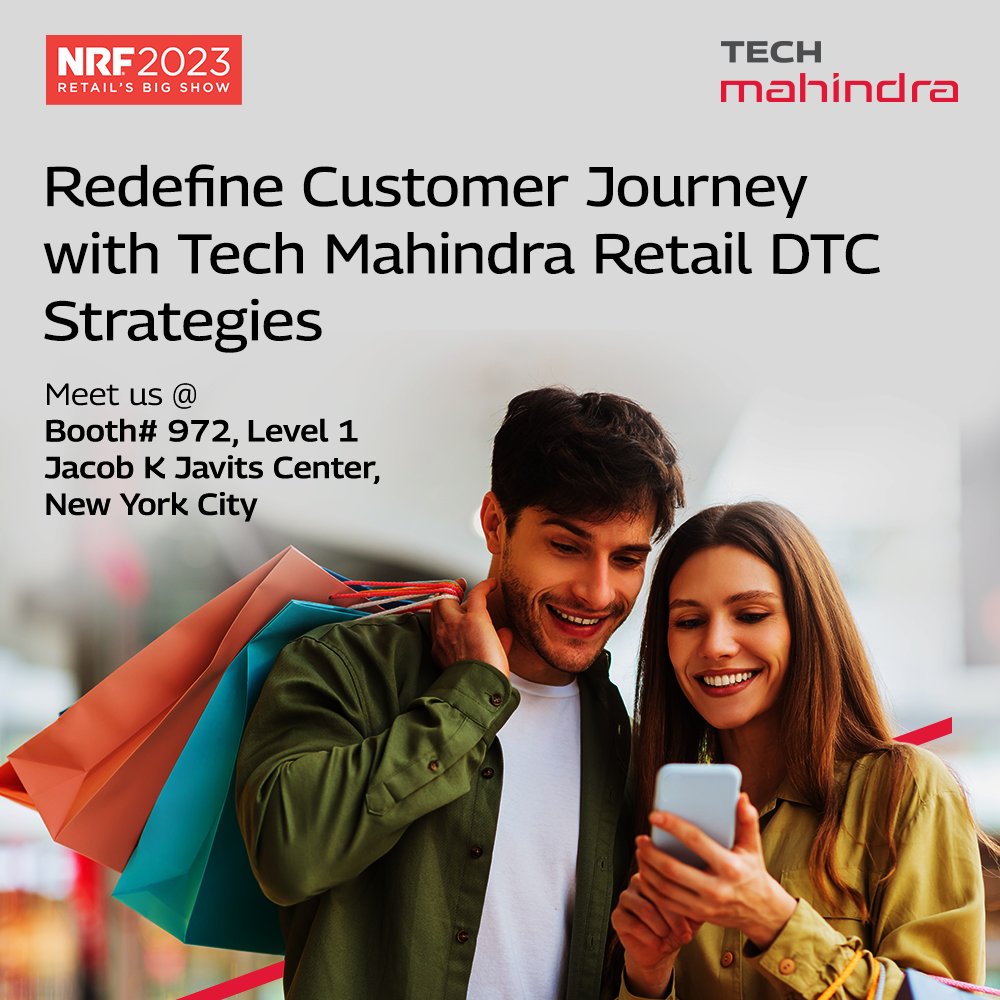 tech_mahindra's tweet photo. Tech Mahindra's direct-to-customer strategies help #retailers redefine the entire customer journey.
Interact with our leaders at #NRF2023 at Booth 972, Level 1 to learn more about our capabilities: https://t.co/ZihG9Lo6sO
#TechMAtNRF #DTC #Retail #retailevent https://t.co/ZdmnJLlbTW