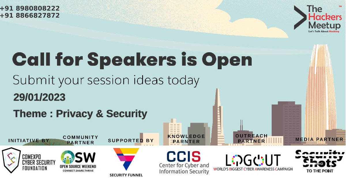 Hackers_Meetup's tweet photo. ๐๐๐ฅ๐ฅ ๐
๐จ๐ซ ๐๐ฉ๐๐๐ค๐๐ซ The Hackers Meetup India
Lets talk about #Hacking #HackTalk .
Speakers Registration: https://t.co/5fnTtrKUxV
Date: 29 January 2023
Theme: Privacy & Security
Offline Event: Ahmedabad, Gujarat
By the Hackers For the Hackers - "Happy Hacking" https://t.co/sNPJQkfsTO