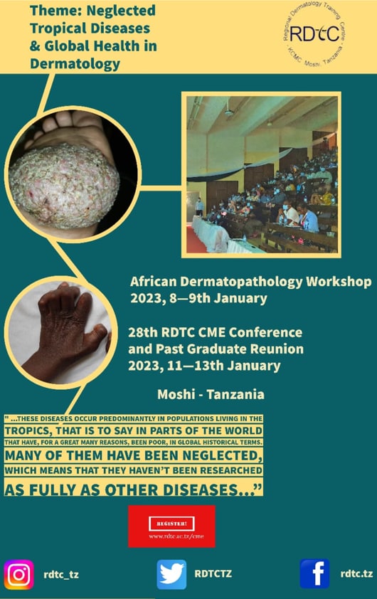 yangaza209's tweet photo. Hello team #NTDs 
28th RDTC CME Conference and Past Graduate Reunion 2023, 11-13th January.
African Dermatology workshop 2023,8-9th January 
#Theme:Neglected Tropical Disease &amp;Global Health in Dermatology
#Venue:Moshi Tanzania 🇹🇿 
Register👇
https://t.co/XBstzIGDh0
@Doriane_Sabu https://t.co/7u6U5rqo9u