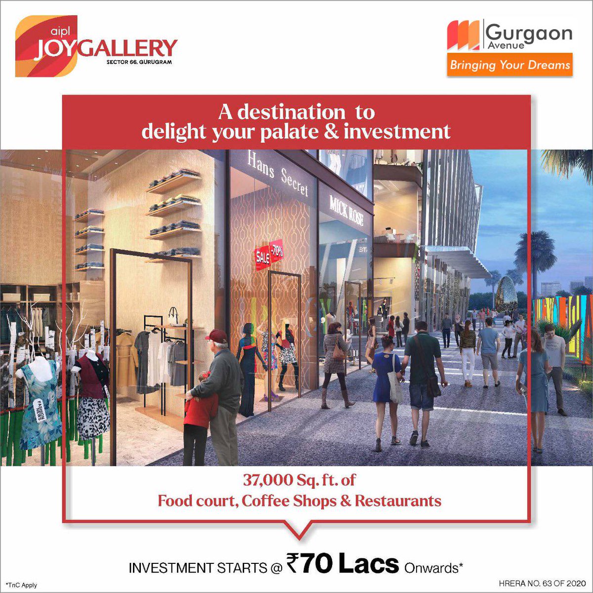 #AIPL Joy Gallery - in Sector 66, Gurugram, is fast emerging as the gourmet hotspot of the city. 
- Approx. 4.418 acres site.
- Designed by DP Architects, Singapore

#AIPLJoyGallery #JoyGallery #AIPL #Gurugram #GolfCourseExtentionRoad #Restaurants #Cafe #FoodCourt #gurgaonavenue